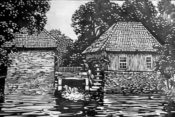Een litho van de watermolen uit het begin van de vorige eeuw.